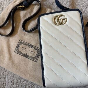 Gucci Cream and blue  Quilted Phone Crossbody